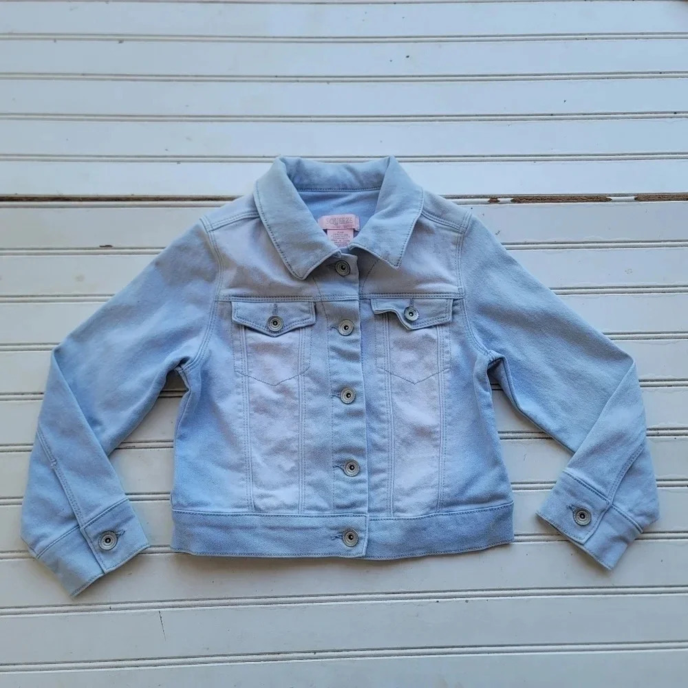 Squeeze Denim Button Down Blue Jean Jacket Light Washed Stretch Girls (7/8)